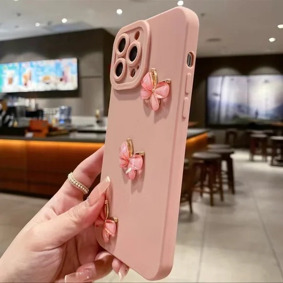 Pink Phone Case with 3D Gem Butterflies iPhone 13 Pro Max - Picture 3 of 5